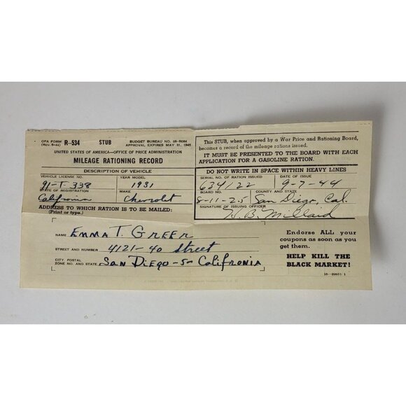 WWII Mileage Ration Coupons Wallet 1944 San Diego, CA Collectible Antique - Picture 8 of 9